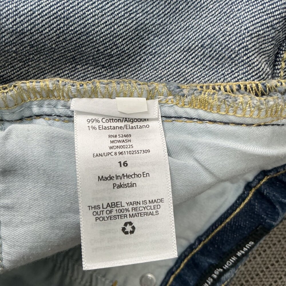 Free Assembly Womens Size 16 Blue Super High Rise Straight Jeans Distress Denim - Picture 11 of 12